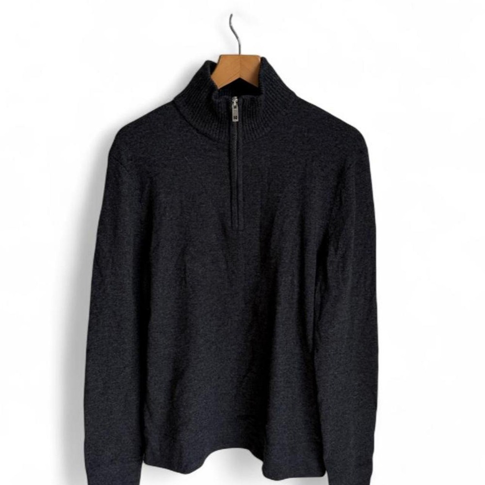 Rag & Bone Quarter Zip merino wool Sweater gray knit with ribbed collar